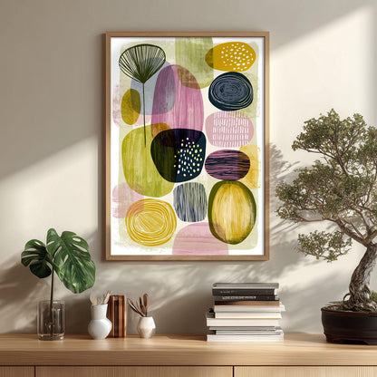 Geometric Mid Century Poster, Green Purple Illustration, Retro Wall Art