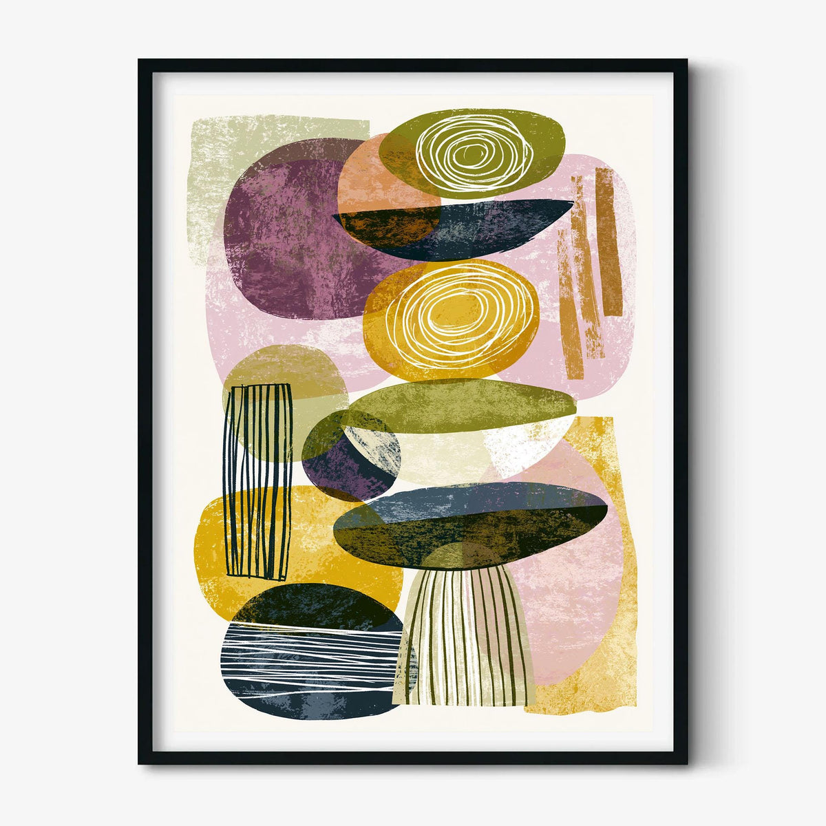 Geometric Mid Century Poster, Green Purple Illustration, Retro Wall Art