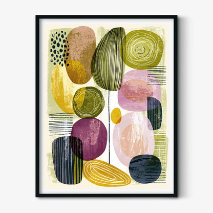 Geometric Mid Century Poster, Green Purple Illustration, Retro Wall Art