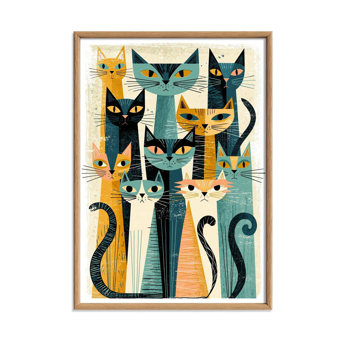 Cats Mid Century Poster, Retro Cat Illustration, Cat Lover Art Print