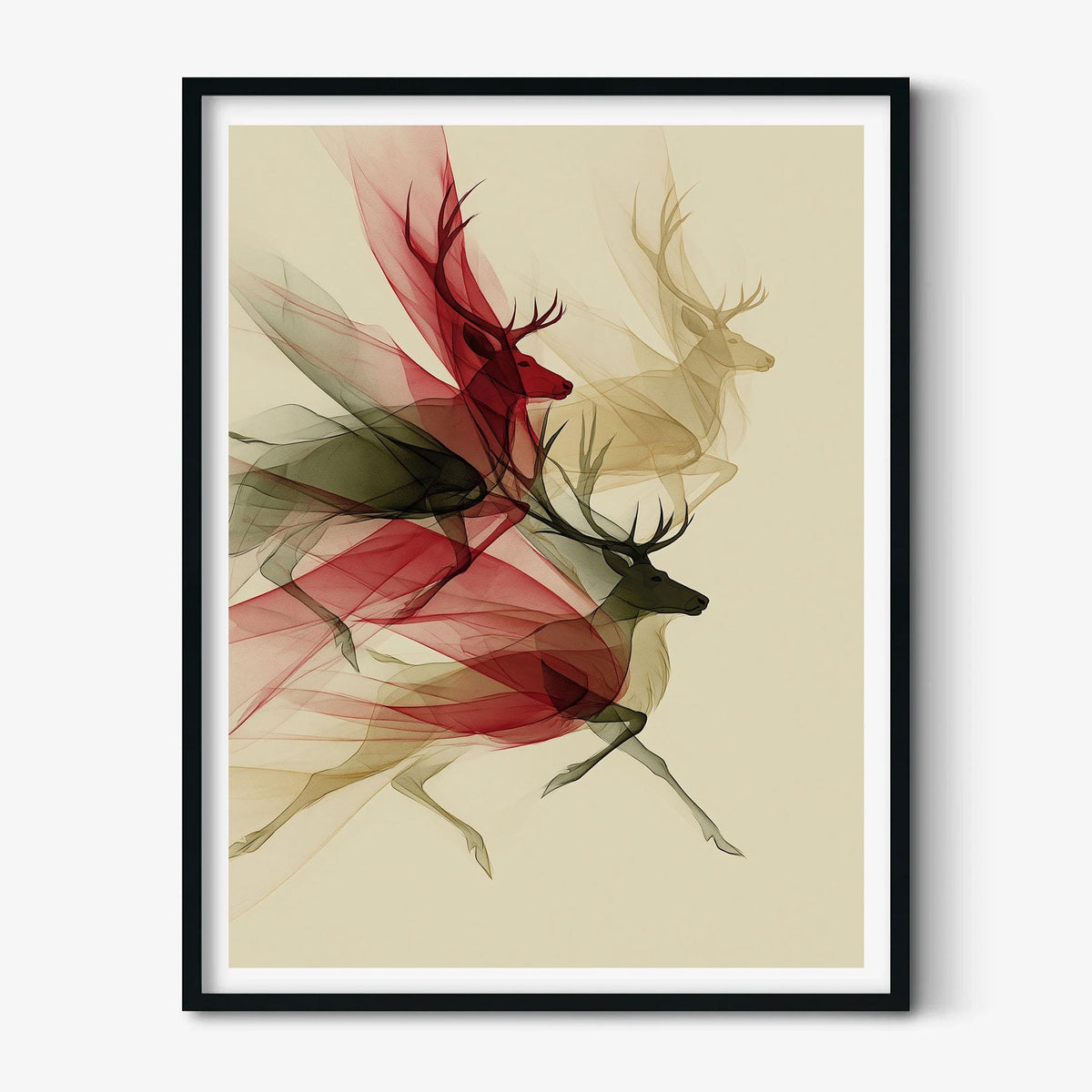 Deer Abstract Poster, Red Stag Illustration, Wildlife Art Print