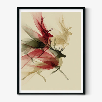 Deer Abstract Poster, Red Stag Illustration, Wildlife Art Print