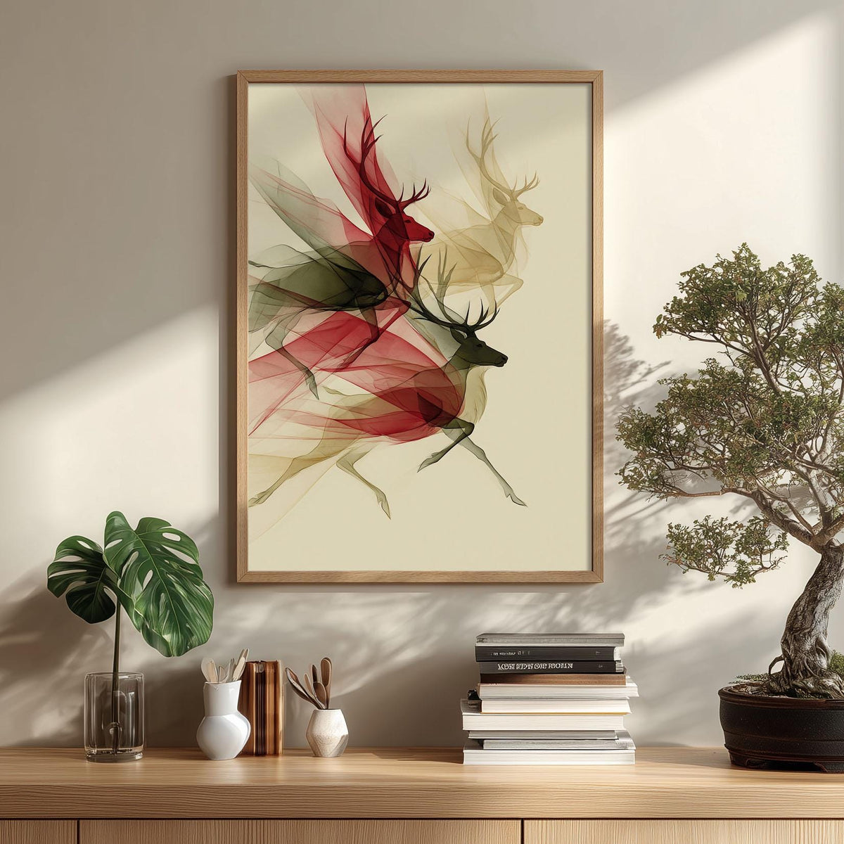 Deer Abstract Poster, Red Stag Illustration, Wildlife Art Print