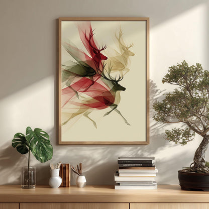 Deer Abstract Poster, Red Stag Illustration, Wildlife Art Print