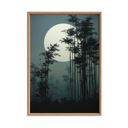 Bamboo Forest Japanese Poster, Full Moon Picture, Dark Zen Art Print
