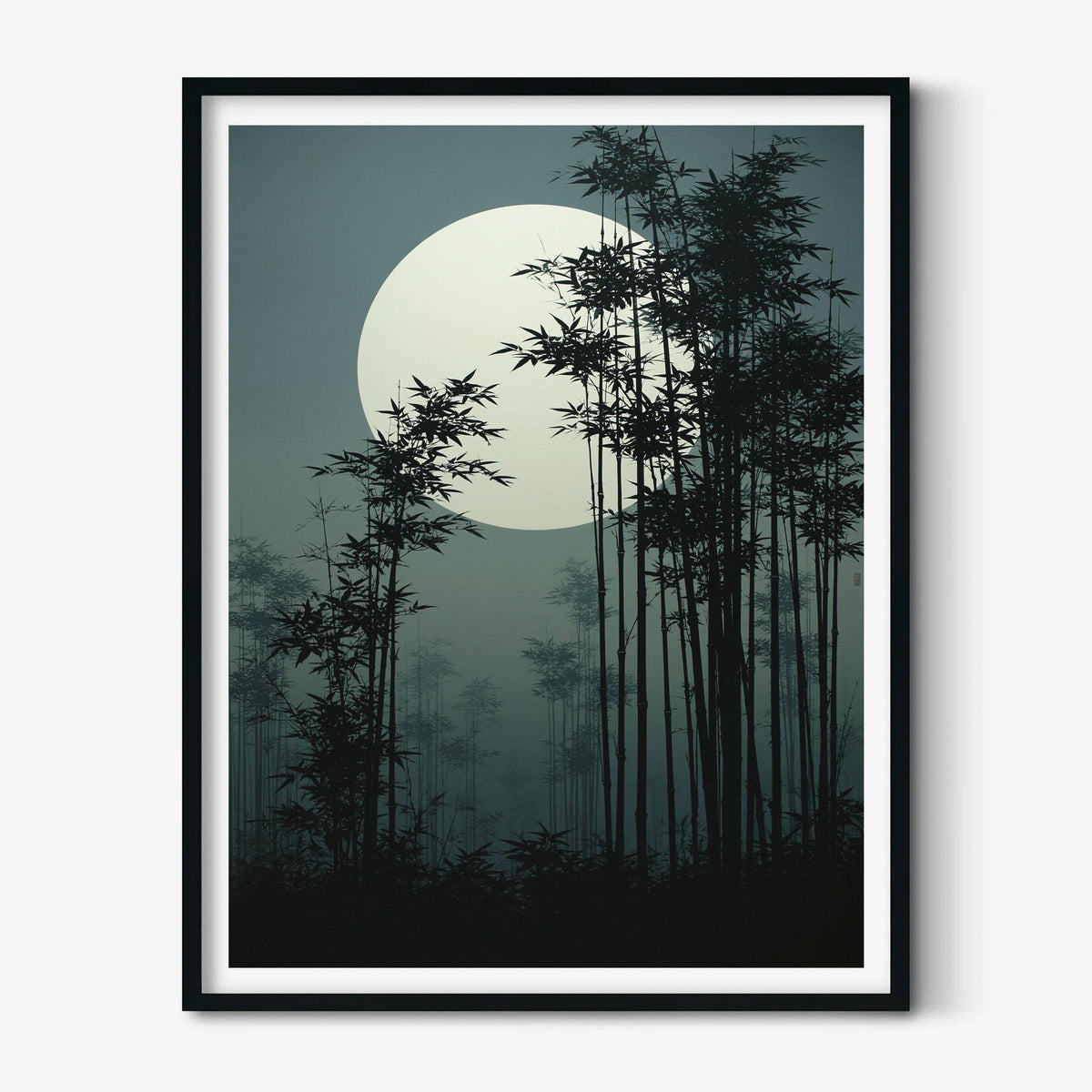 Bamboo Forest Japanese Poster, Full Moon Picture, Dark Zen Art Print