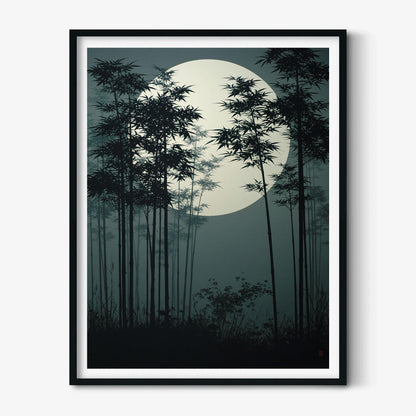 Japanese Bamboo Poster, Serene Landscape Picture Print, Asian Style Illustration