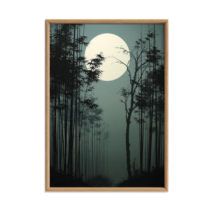 Bamboo Forest Japanese Print, Moonlit Bamboo Picture, Dark Zen Poster