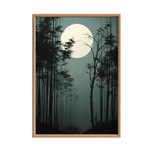 Bamboo Forest Japanese Print, Moonlit Bamboo Picture, Dark Zen Poster