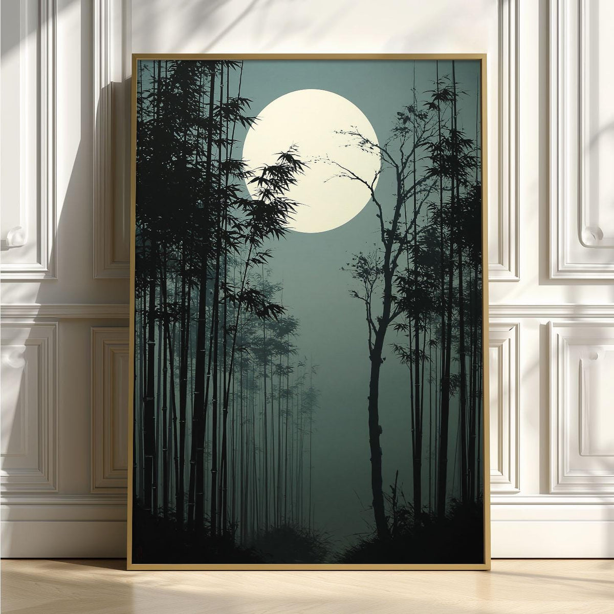 Bamboo Forest Japanese Print, Moonlit Bamboo Picture, Dark Zen Poster