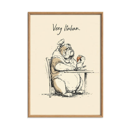 Bulldog Chef Italian Poster, Funny Pizza Illustration, Kitchen Wall Art