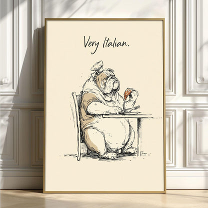 Bulldog Chef Italian Poster, Funny Pizza Illustration, Kitchen Wall Art