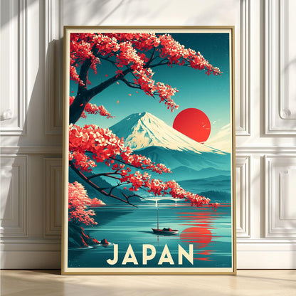 Japan Travel Poster, Mount Fuji Illustration, Landscape Art Print