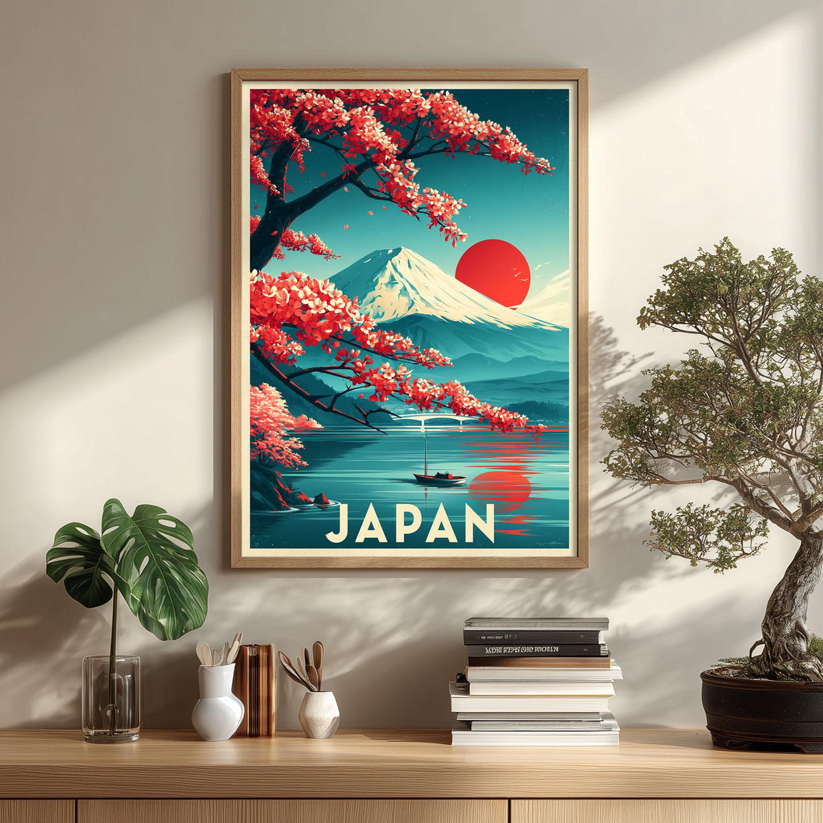 Japan Travel Poster, Mount Fuji Illustration, Landscape Art Print