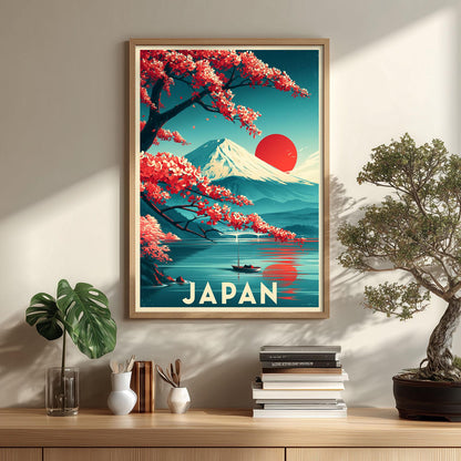 Japan Travel Poster, Mount Fuji Illustration, Landscape Art Print