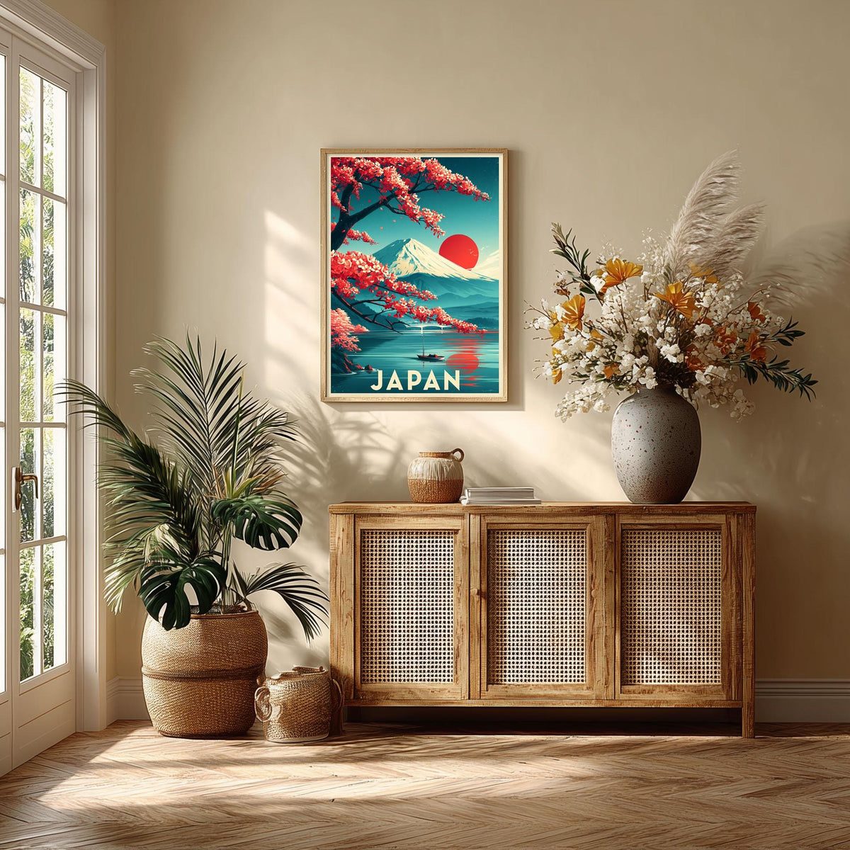 Japan Travel Poster, Mount Fuji Illustration, Landscape Art Print
