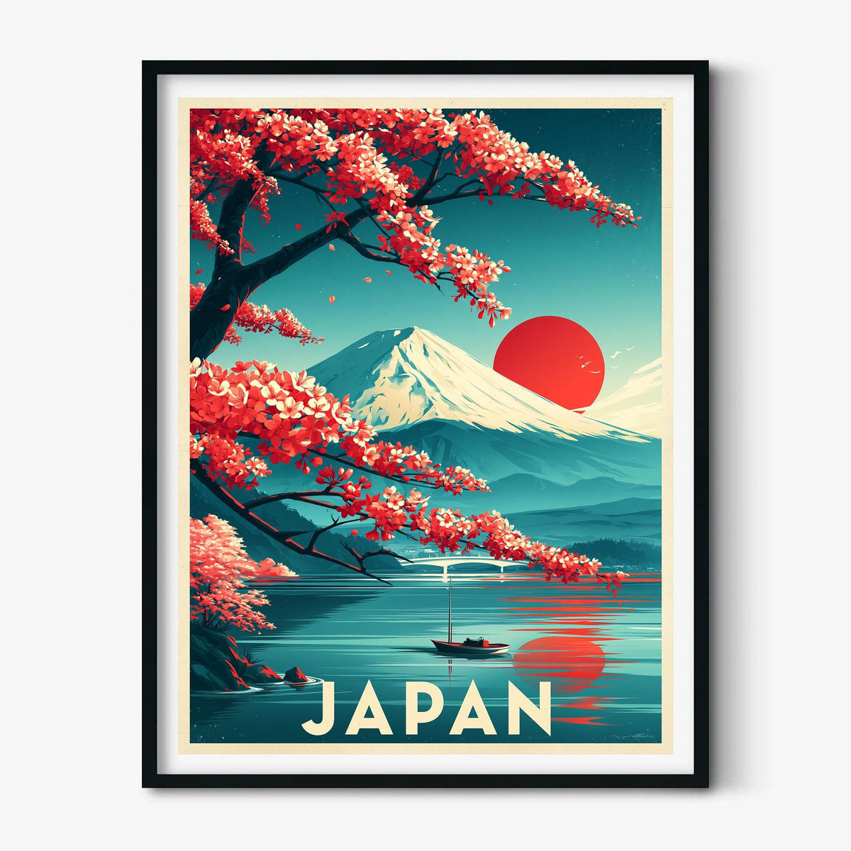 Japan Travel Poster, Mount Fuji Illustration, Landscape Art Print