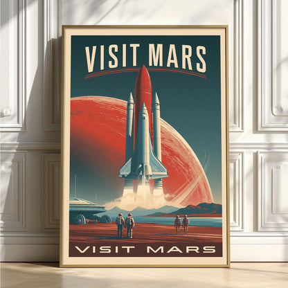 Visit Mars Travel Poster, Retro Sci-Fi Space Wall Art