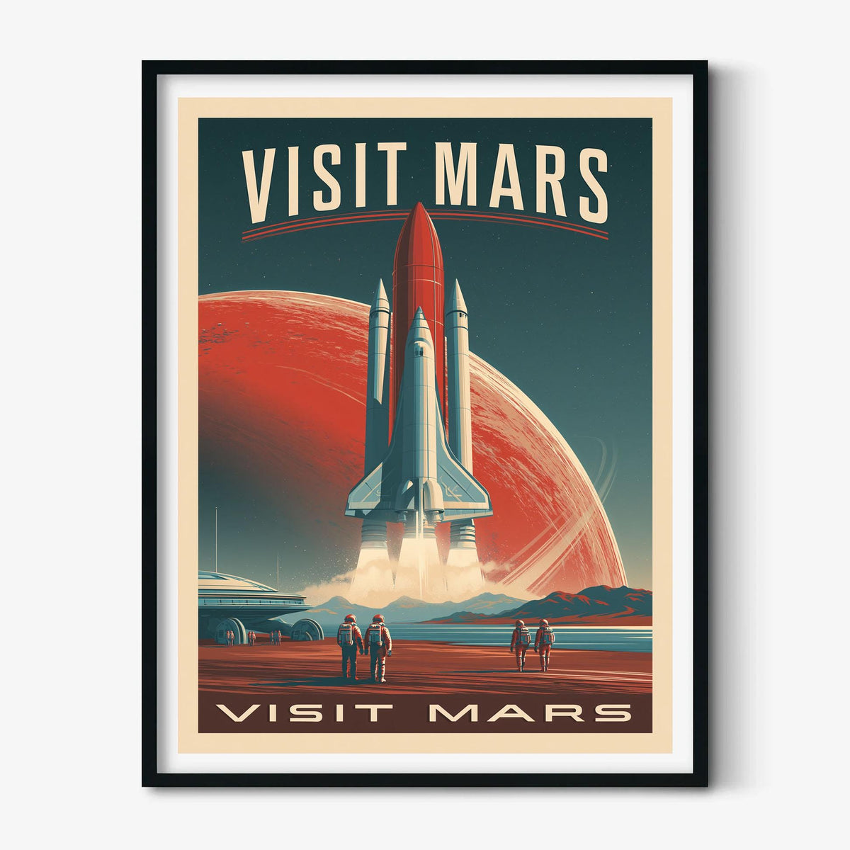 Visit Mars Travel Poster, Retro Sci-Fi Space Wall Art