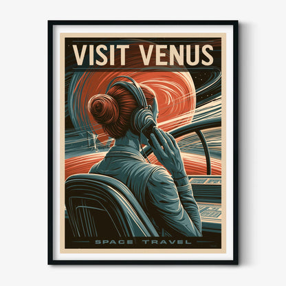 Visit Venus Poster, Retro Space Travel Wall Art Print, Sci Fi Bedroom Decor