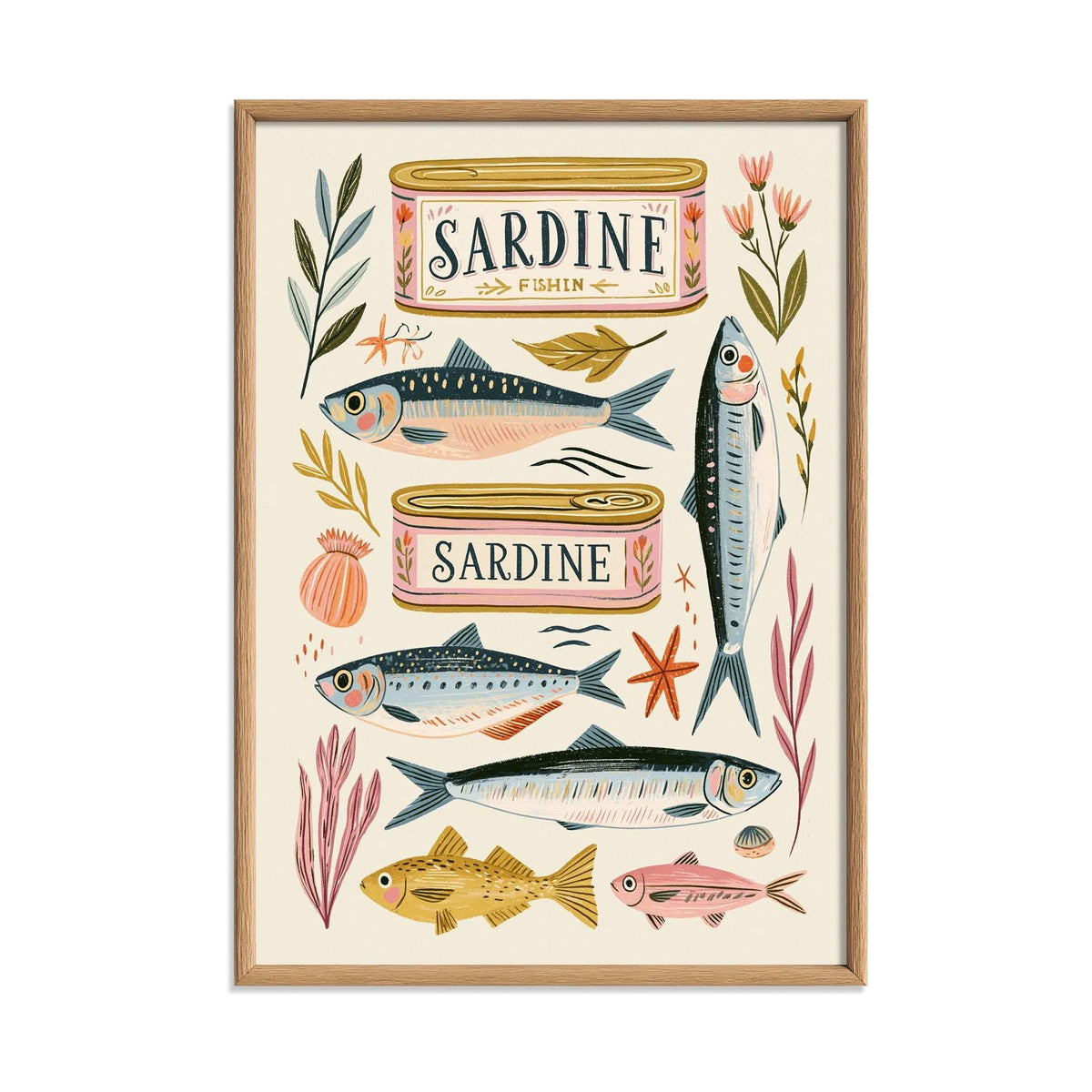 Sardine Fish Print, Retro Coastal Kitchen Wall Art Poster, Seafood Cafe Decor