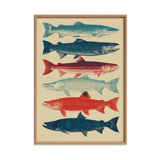 Vintage Fish Print, Freshwater Fishing Wall Art Poster, Angler Cabin Decor