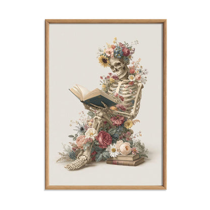 Floral Skeleton Print – Gothic Book Lover Poster | Dark Academia Wall Art