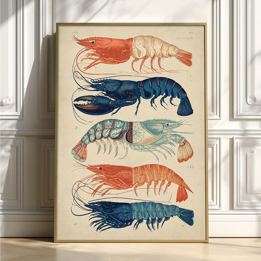 Vintage Lobster Print, Coastal Seafood Wall Art Poster, Nautical Kitchen Decor