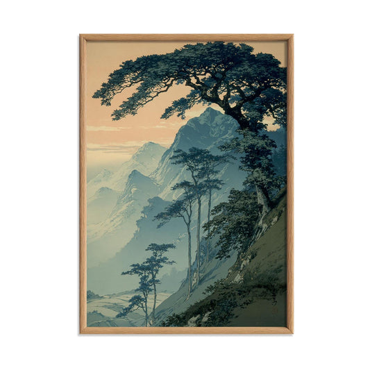 Japanese Mountain Print, Vintage Landscape Wall Art Poster, Zen Nature Decor