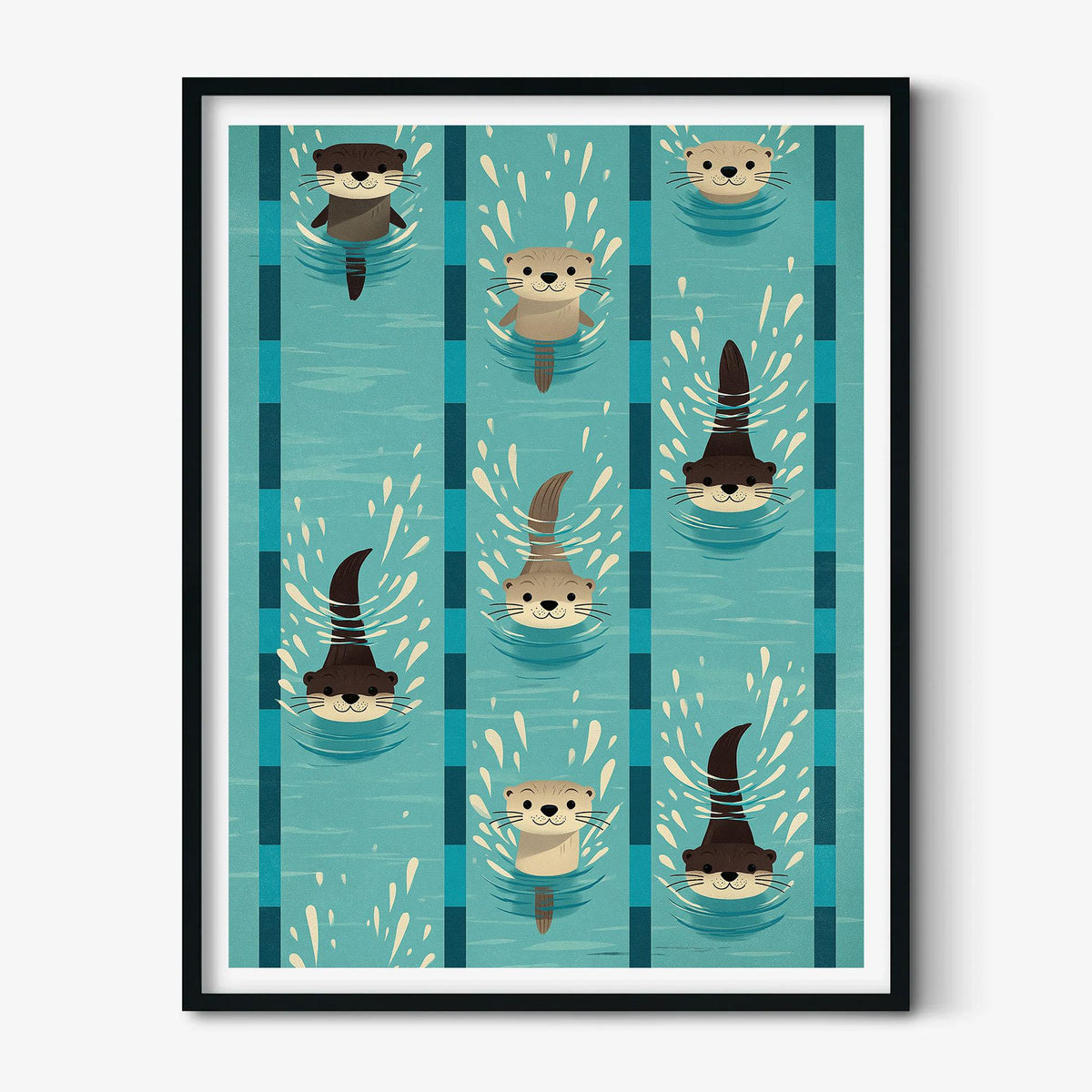 Swimming Otter Print, Animal Wall Art Poster, Nursery Bathroom Decor