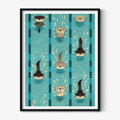 Swimming Otter Print, Animal Wall Art Poster, Nursery Bathroom Decor