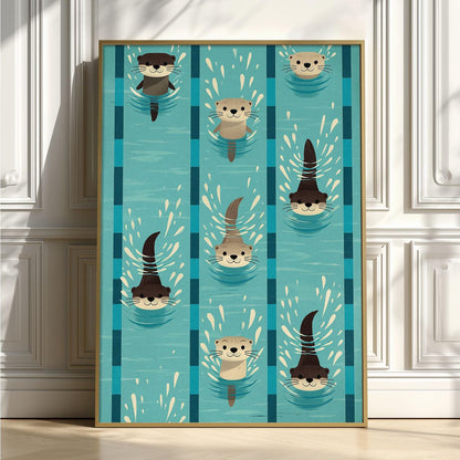 Swimming Otter Print, Animal Wall Art Poster, Nursery Bathroom Decor