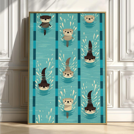 Swimming Otter Print, Animal Wall Art Poster, Nursery Bathroom Decor