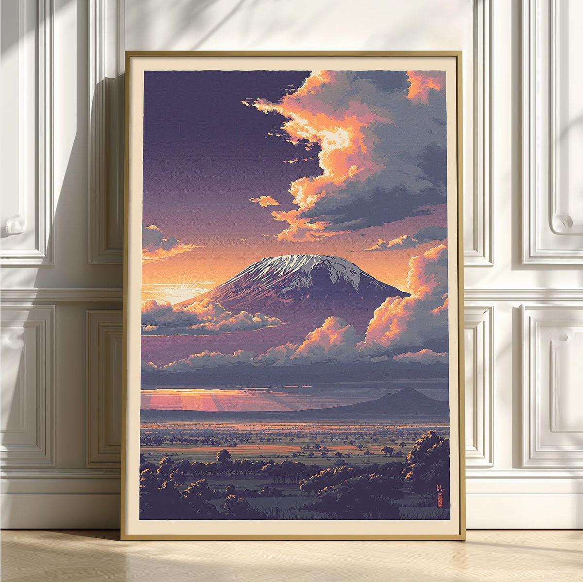 Mount Kilimanjaro Print, African Landscape Wall Art Poster, Sunset Mountain Decor