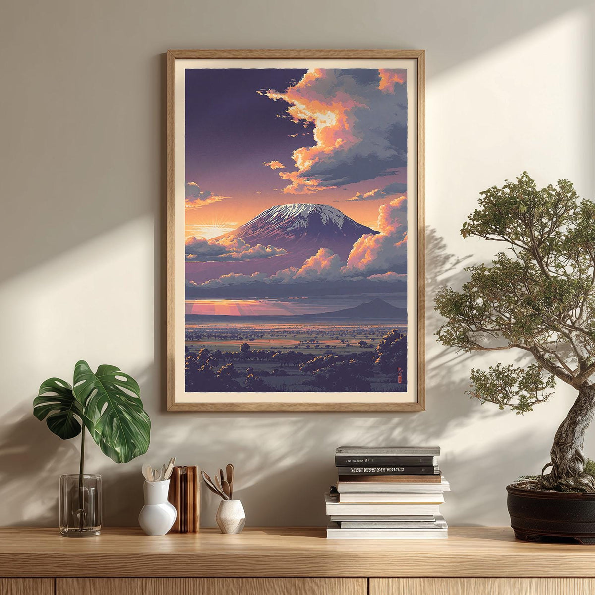 Mount Kilimanjaro Print, African Landscape Wall Art Poster, Sunset Mountain Decor