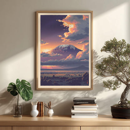 Mount Kilimanjaro Print, African Landscape Wall Art Poster, Sunset Mountain Decor