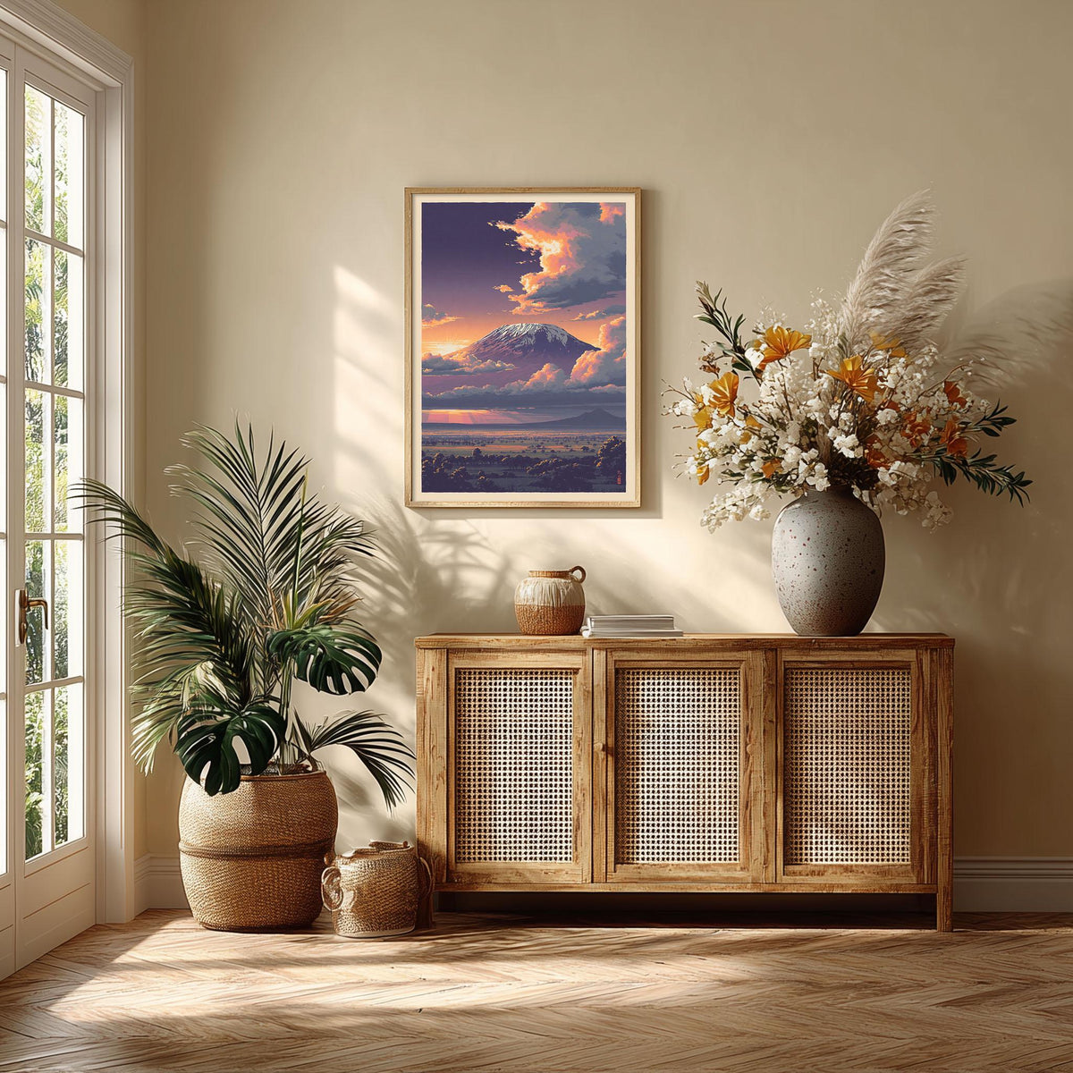 Mount Kilimanjaro Print, African Landscape Wall Art Poster, Sunset Mountain Decor