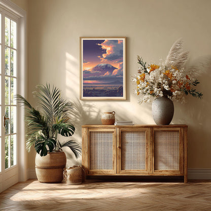 Mount Kilimanjaro Print, African Landscape Wall Art Poster, Sunset Mountain Decor