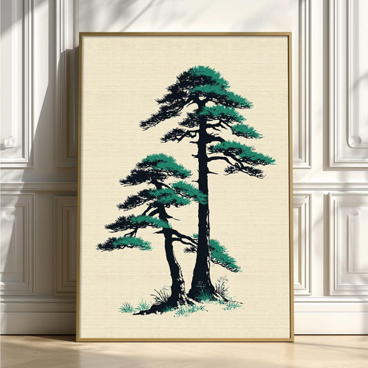 Japanese Pine Tree Print, Minimal Asian Wall Art Poster, Zen Botanical Decor