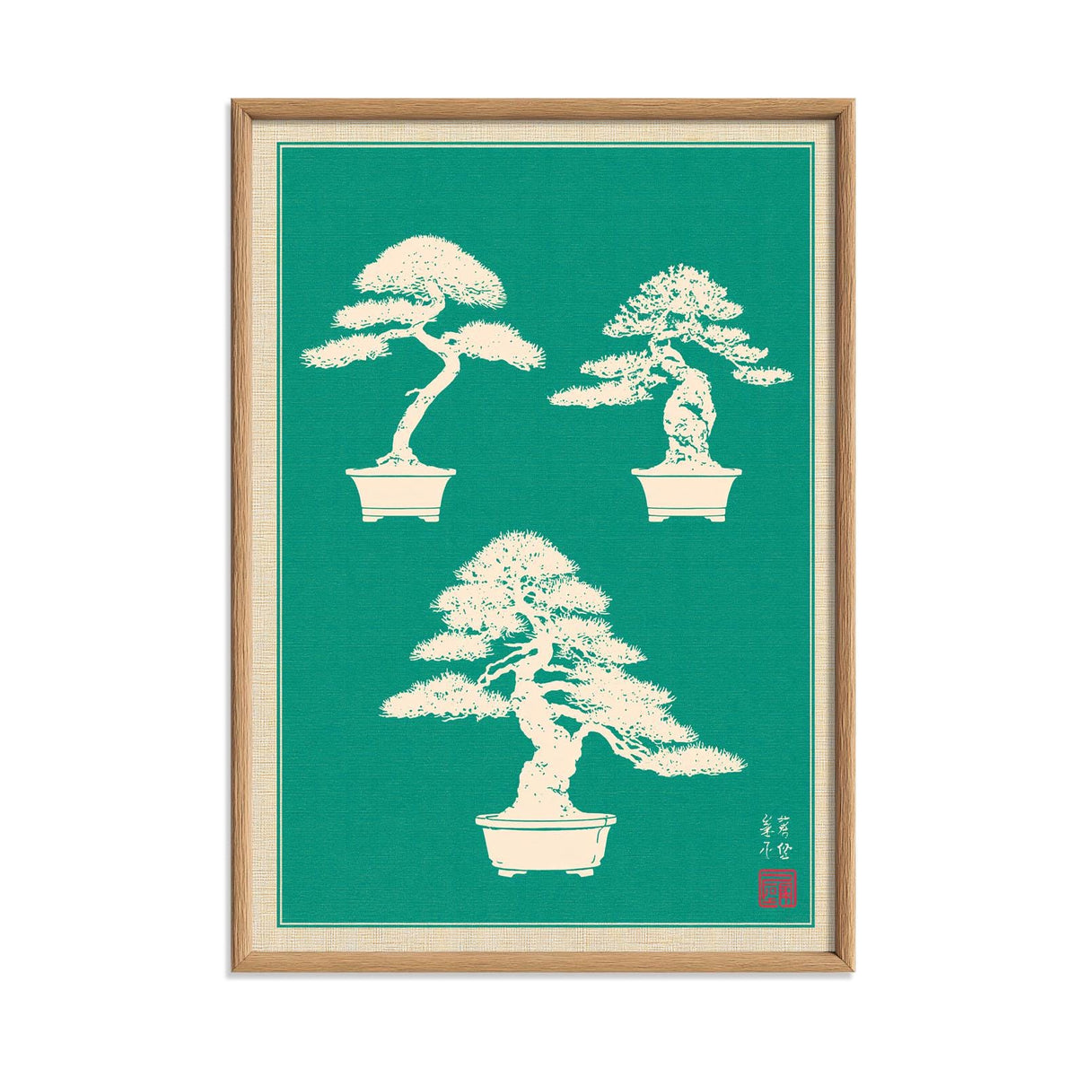 Bonsai Tree Print, Teal Japanese Wall Art Poster, Zen Botanical Decor