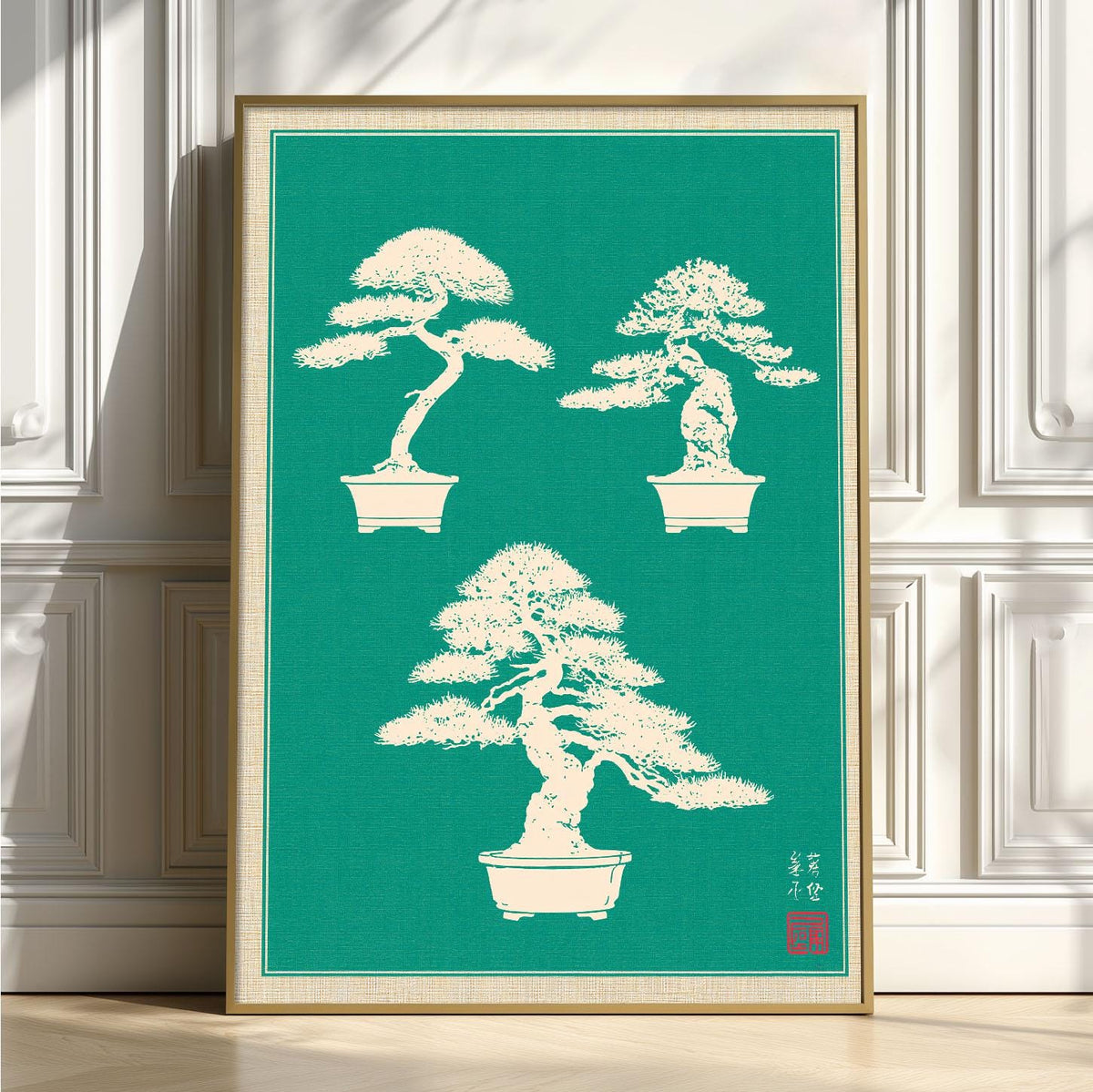 Bonsai Tree Print, Teal Japanese Wall Art Poster, Zen Botanical Decor