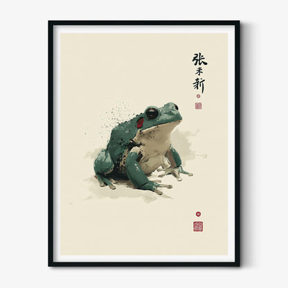 Japanese Frog Print, Minimal Watercolour Wall Art Poster, Zen Animal Decor