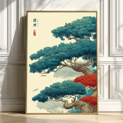 Pine Tree Poster, Japanese Botanical Print, Nature Wall Art
