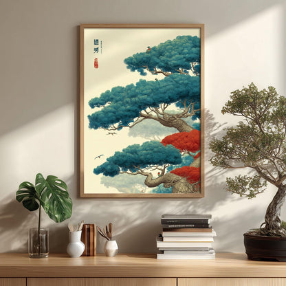 Pine Tree Poster, Japanese Botanical Print, Nature Wall Art