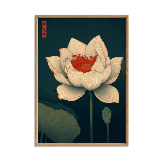 White Lotus Poster, Japanese Botanical Print, Zen Floral Wall Art