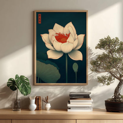White Lotus Poster, Japanese Botanical Print, Zen Floral Wall Art