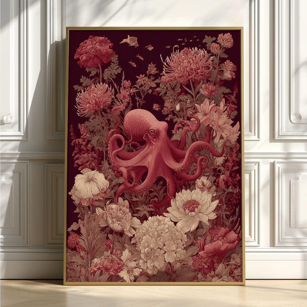 Octopus Poster, Arts And Crafts Print, Botanical Sea Wall Art