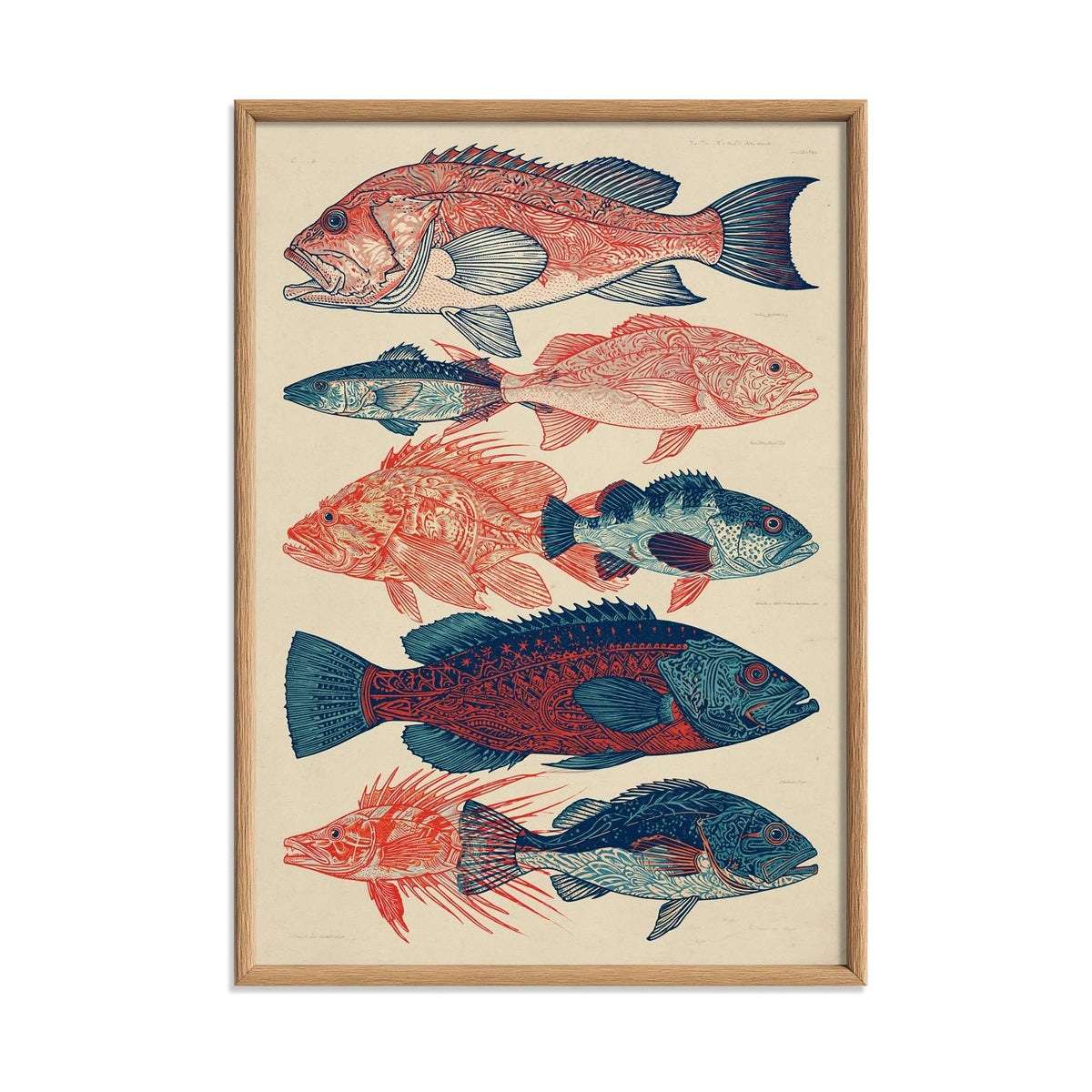 Fish Chart Poster, Vintage Coastal Print, Nautical Kitchen Wall Art