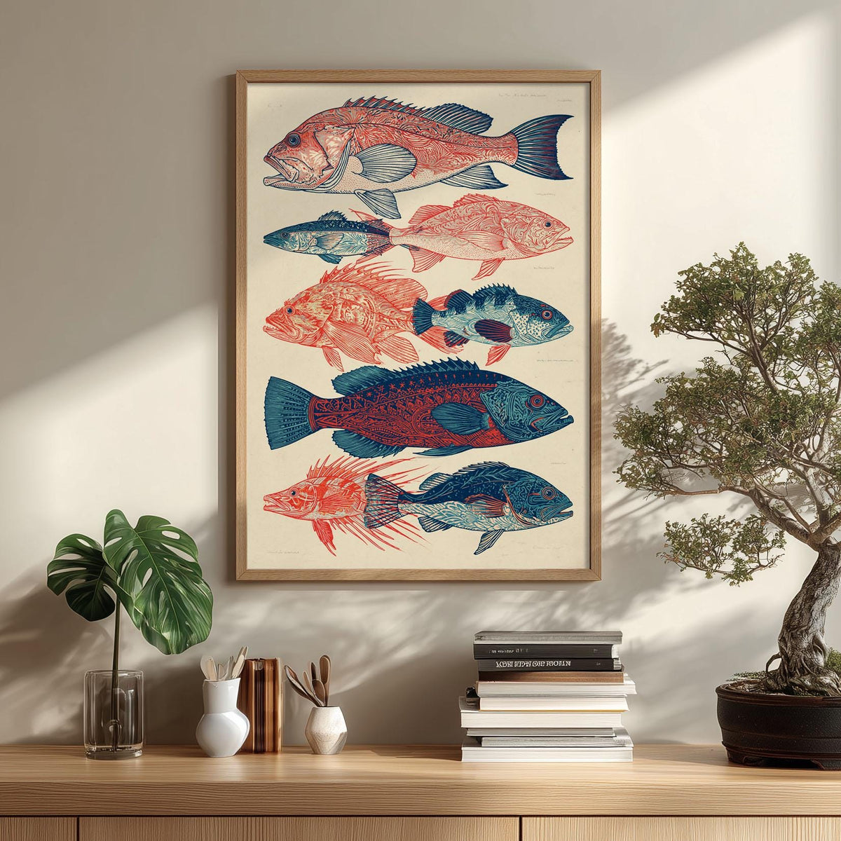Fish Chart Poster, Vintage Coastal Print, Nautical Kitchen Wall Art