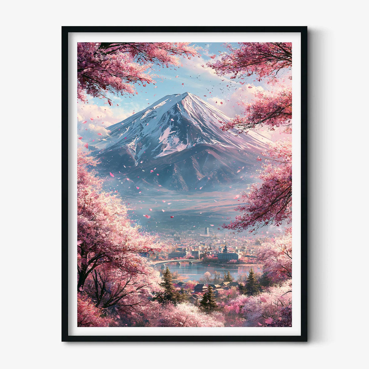 Mount Fuji Poster, Cherry Blossom Print, Japanese Landscape Wall Art